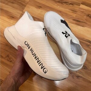 On Running Cloudboom Strike LS in all white, US size 10